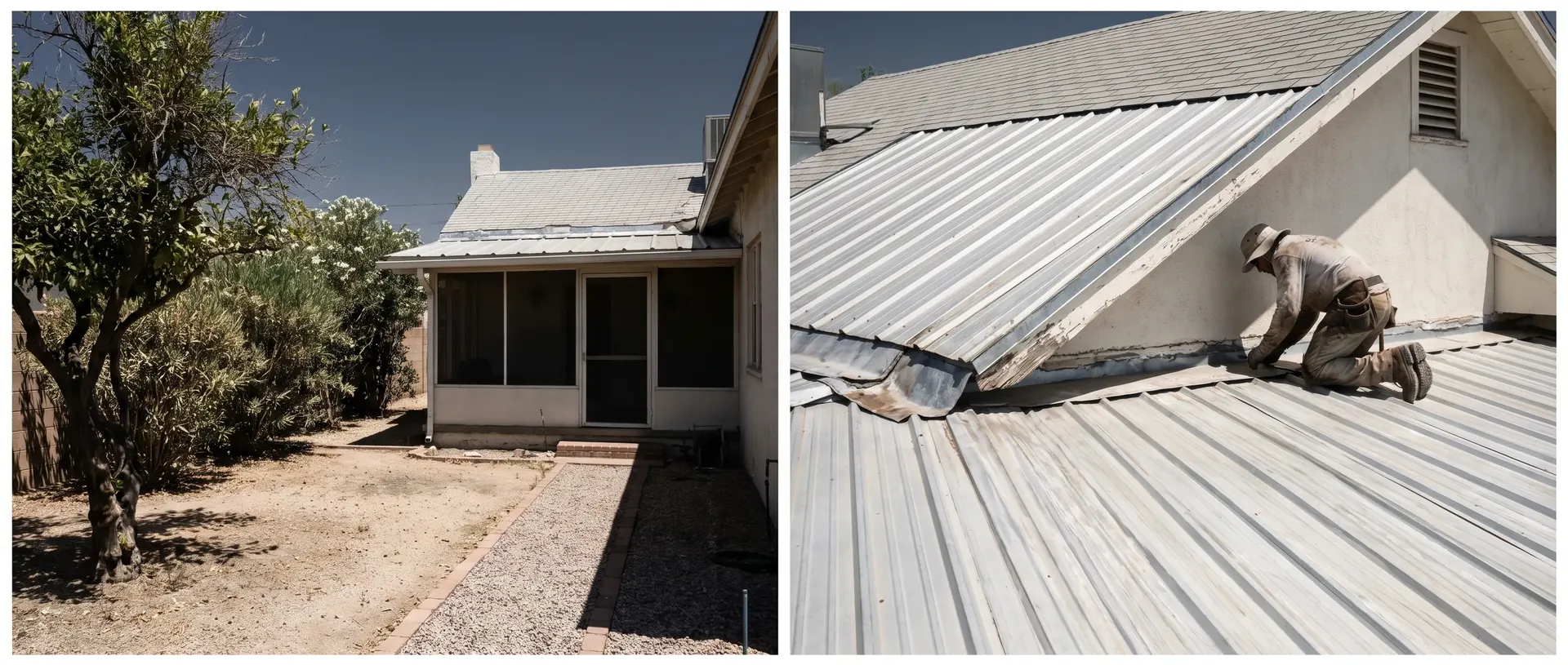 Metal patio cover on a historic district bungalow in Phoenix, Arizona