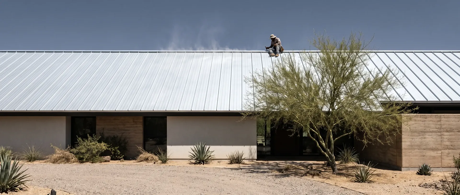 Standing seam metal roof on a desert contemporary Scottsdale home